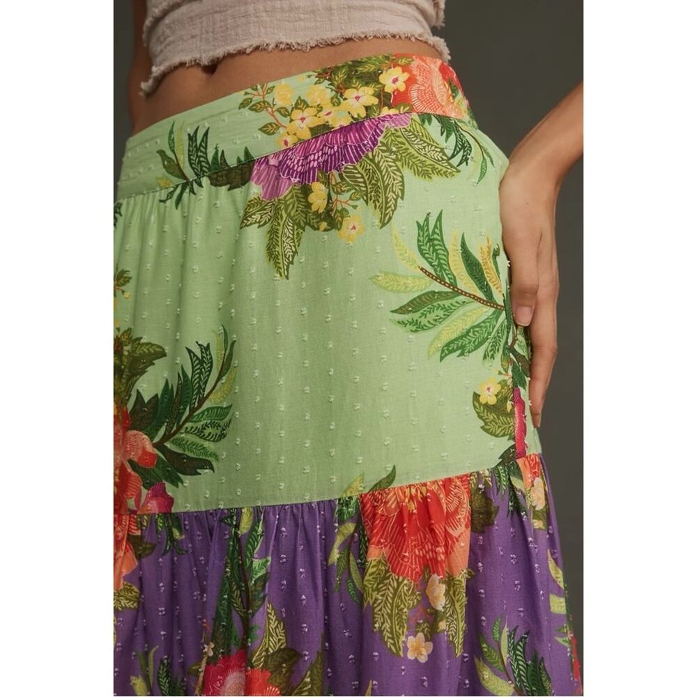 Farm Rio Tropical Floral Patchwork Tiered Floral Maxi Skirt Size Large Bohemian - Picture 7 of 13